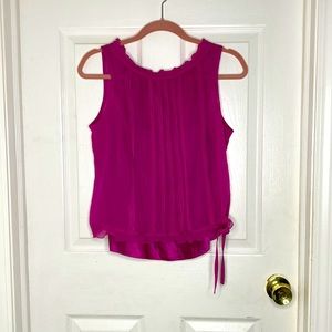 Ann Taylor Silk Lined Frilly Crew neck Draw Sting Waist Pleated Size M Fushia